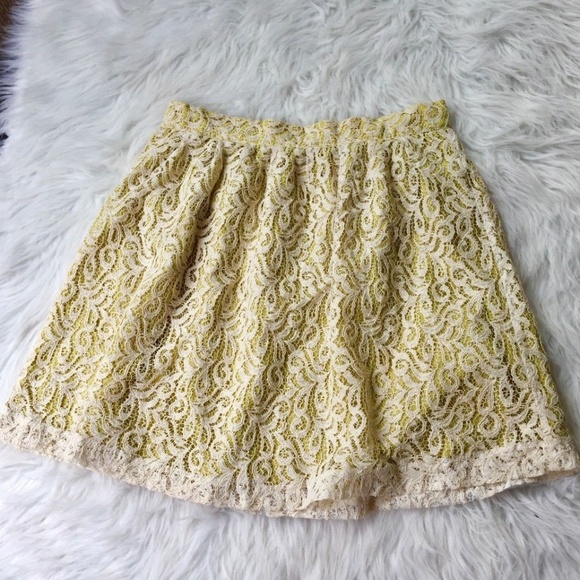 Under Skies Dresses & Skirts - Citron Floral Lace Crochet Zip A Line Mini Skirt